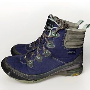 Ahnu Women’s 7 Sugarpine Mid Waterproof Hiking Boots Blue Vibram Soles Outdoor